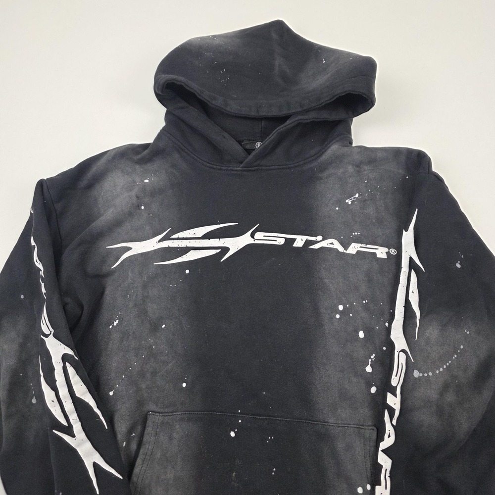 Hellstar Hoodie Mens Small Black Flame Logo Graphic Pullover Fleece Sweatshirt